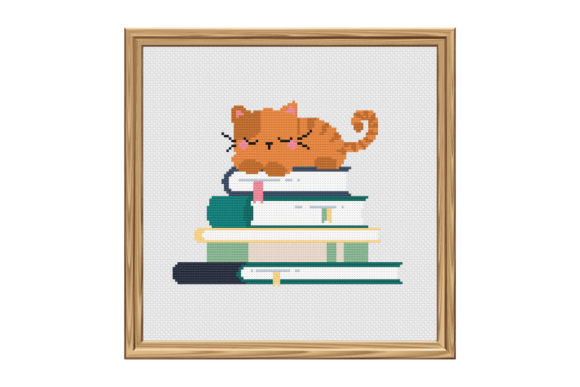 Cat Sleeping on Books Cross Stitch Review