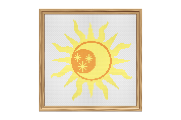 Celestial Moon, Sun Star Cross Stitch Pattern