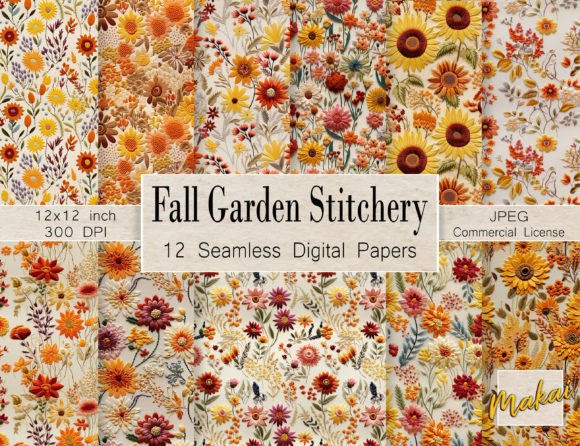 Embroidery Fall Flowers Seamless Pattern Review