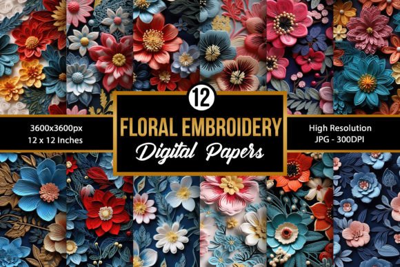 Embroidery Flowers Seamless Patterns for Etsy and Small Shop Creations