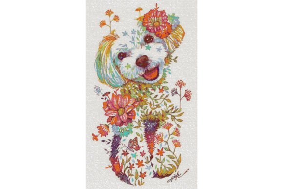 Flowers Dog Counted Cross Stitch Pattern Review