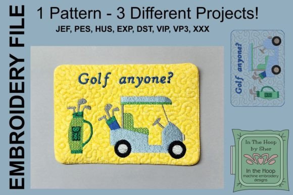 Golf Cart Mug Rug - Doorknob Hanger: A Versatile Embroidery Design for Boutique Sweatshirts